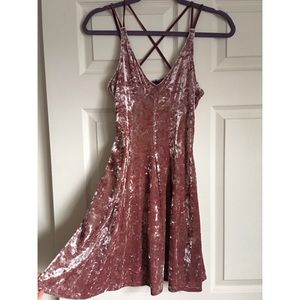 American Eagle crushed velvet pink skater dress